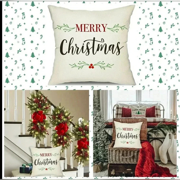 Merry Christmas Festival Holiday Toss Accent Pillow Cover Set Of 2 - Picture 1 of 6